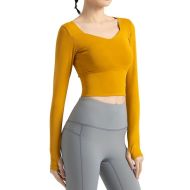 Women Fitness Long Sleeve Yoga Wear Seamless Crop Top Yellow