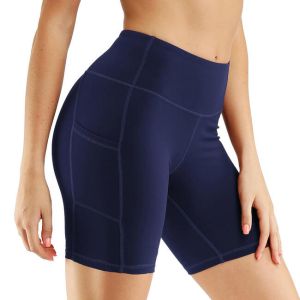 Women Fitness Yoga Pocket Sports Shorts Navy Blue